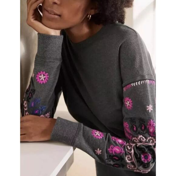 Boden Womens Jasmine Sweatshirt Dress US 12 Charcoal Marl Embroidered Boho Chic - Picture 4 of 16